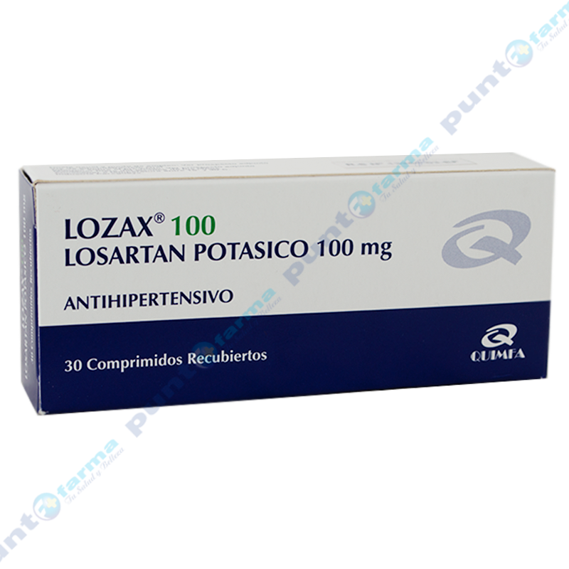 Lozax 100 Losartan Potasico 100mg Caja De 30 Comprimidos Recubiertos