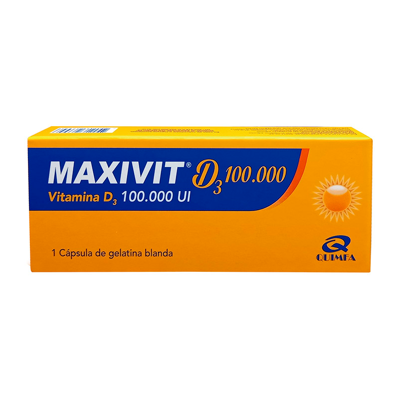 Maxivit D3 100 000 UI Vitamina D Cont una Cápsula de Gelatina Blanda