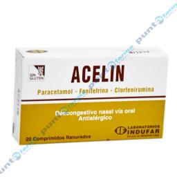 Acelin - Paracetamol Fenilefrina Clorfeniramina - Caja de 20 Comprimidos.