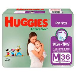 Huggies Active Sec Baby Pants Ultra M - Cont. 36 unidades