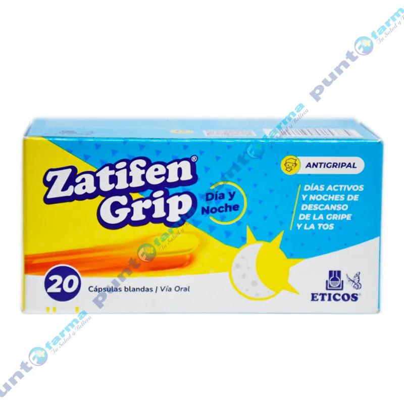 Zatifen Grip Dia y Noche - Paracetamol Clorfeniramina Pseudoefedrina - Caja de 20 Cápsulas Blandas.