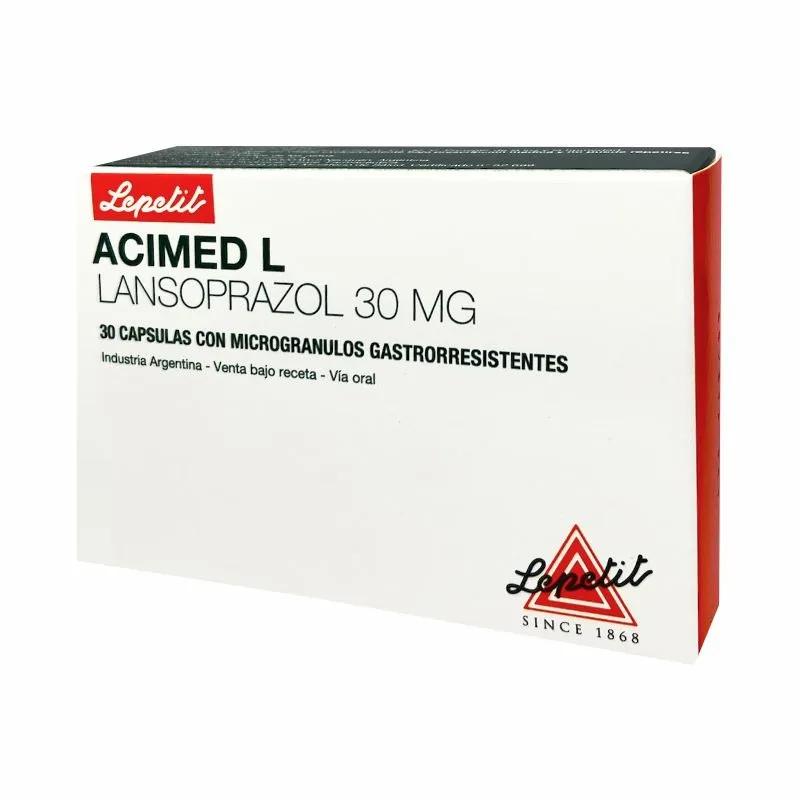 Acimed L Lansoprazol 30 mg - 30 Capsulas con microgranulos gastrorresistentes.