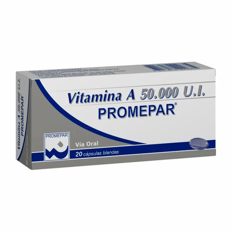 Vitamina A 50.000 UI Promepar - Cont. 20 Capsulas Blandas.