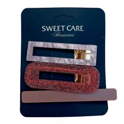 Set de Hebillas Rosa Brillo Sweet Care - 3 unidades