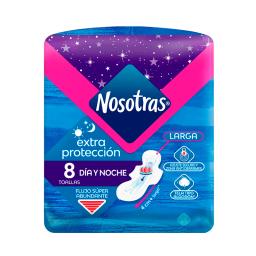 Toallas Femeninas Extra Protección Día y Noche Nosotras - Cont. 8 unidades