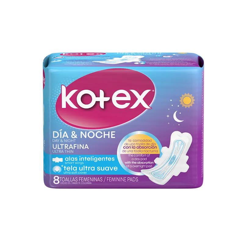 Toallas Femeninas Día y Noche Ultrafina Kotex - Cont. 8 unidades