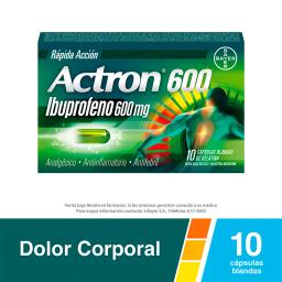 Actron Ibuprofeno 600 mg de Rápida Acción - Caja de 10 cápsulas blandas.