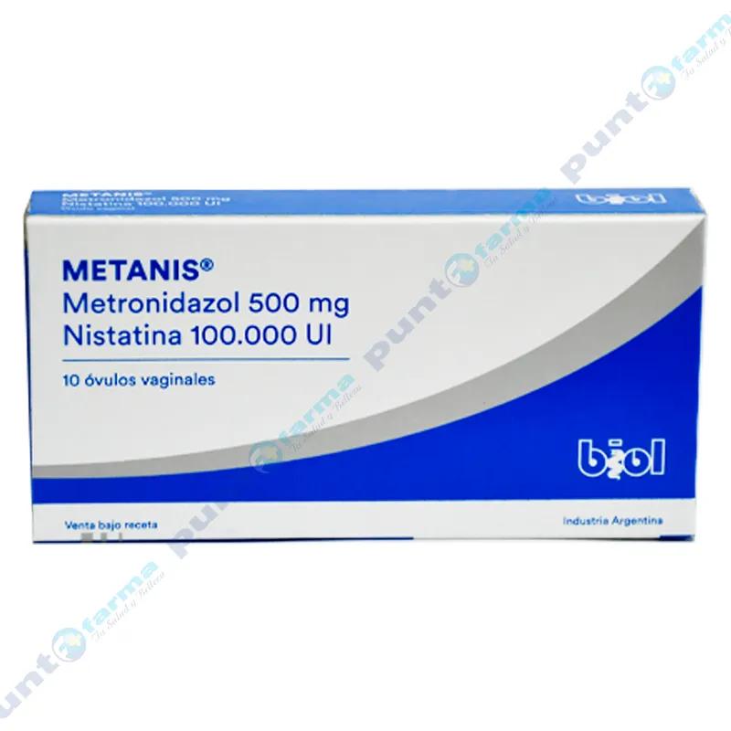 Metanis Biol Metronidazol 500 mg Nistatina 100.000 UI - Caja de 10 Ovulos Vaginales