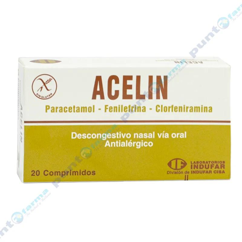 Acelin - Paracetamol Fenilefrina Clorfeniramina - Caja de 20 comprimidos.