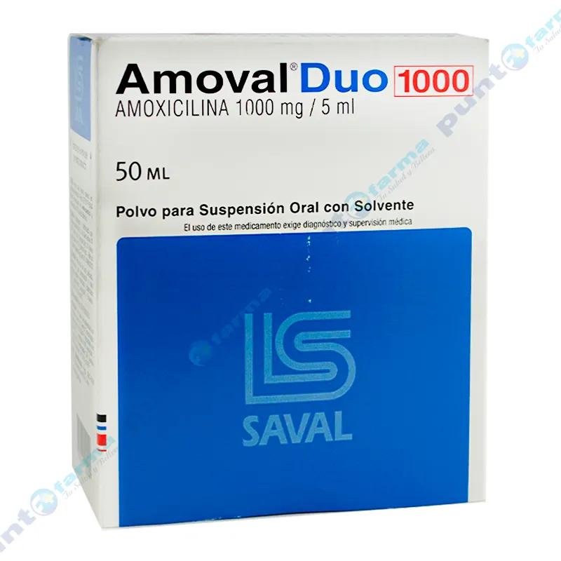 Amoval Duo Amoxicilina 1000 mg - Contenido de 50 mL  (Polvo para suspensión Oral con solvente)