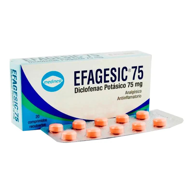 Efagesic 75 Diclofenac Potásico 75 mg - Caja de 20 comprimidos recubiertos