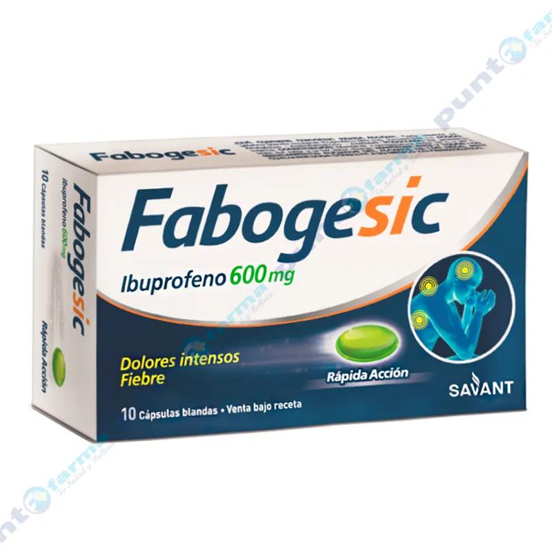 Fabogesic Ibuprofeno 600 mg - Caja de 10 cápsulas de gelatina blanca