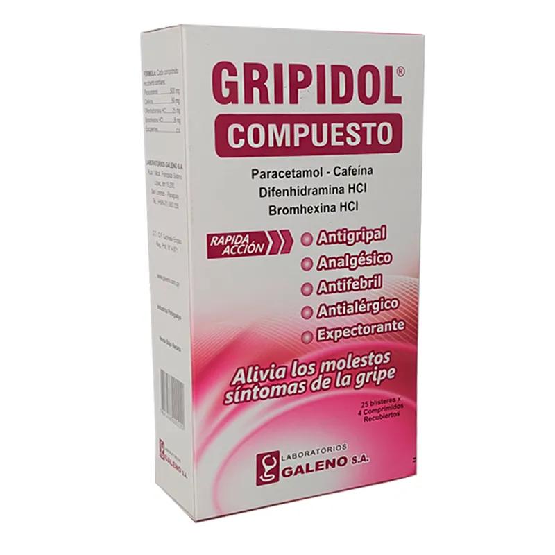 Gripidol Compuesto Paracetamol - Contiene 25 blister x 4 comprimidos recubiertos