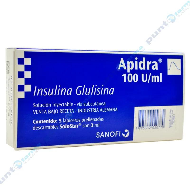 Insulina Glulisina Apidra 100U mL - Cont. 5 lapiceras prellenadas de 3 mL