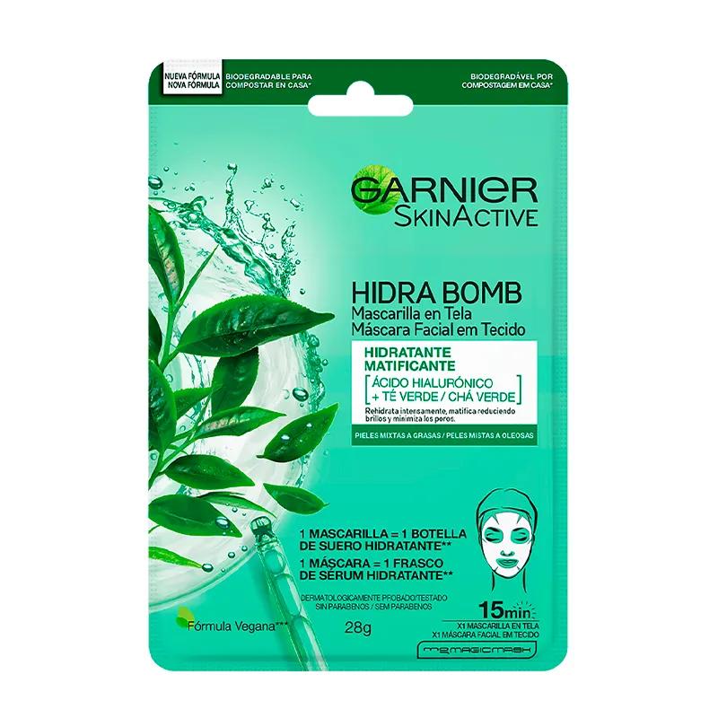 Mascarilla Facial Hidra Bomb Skinactive Matificante Green Tea Garnier - 28 gr