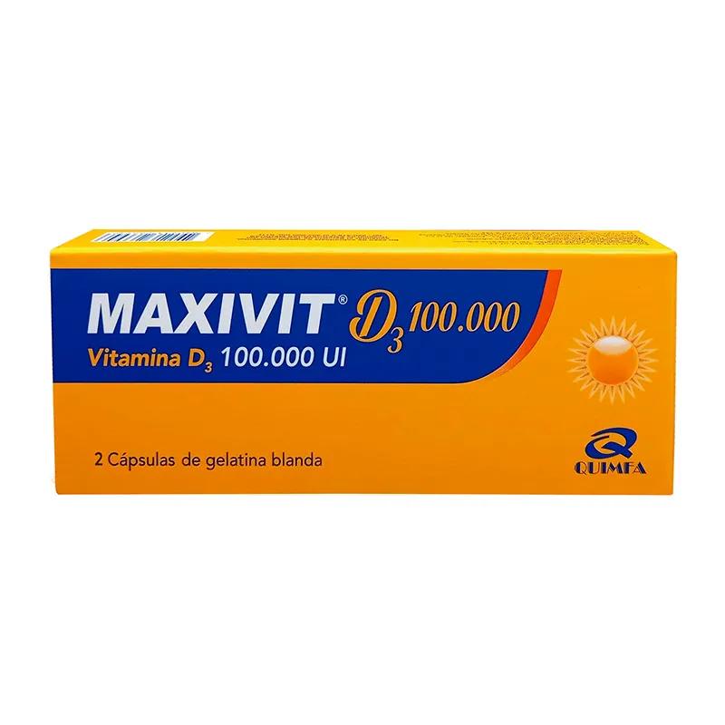 Maxivit D3 100.000 UI Vitamina D3 - Cont. 2 Cápsulas de Gelatina Blanda.