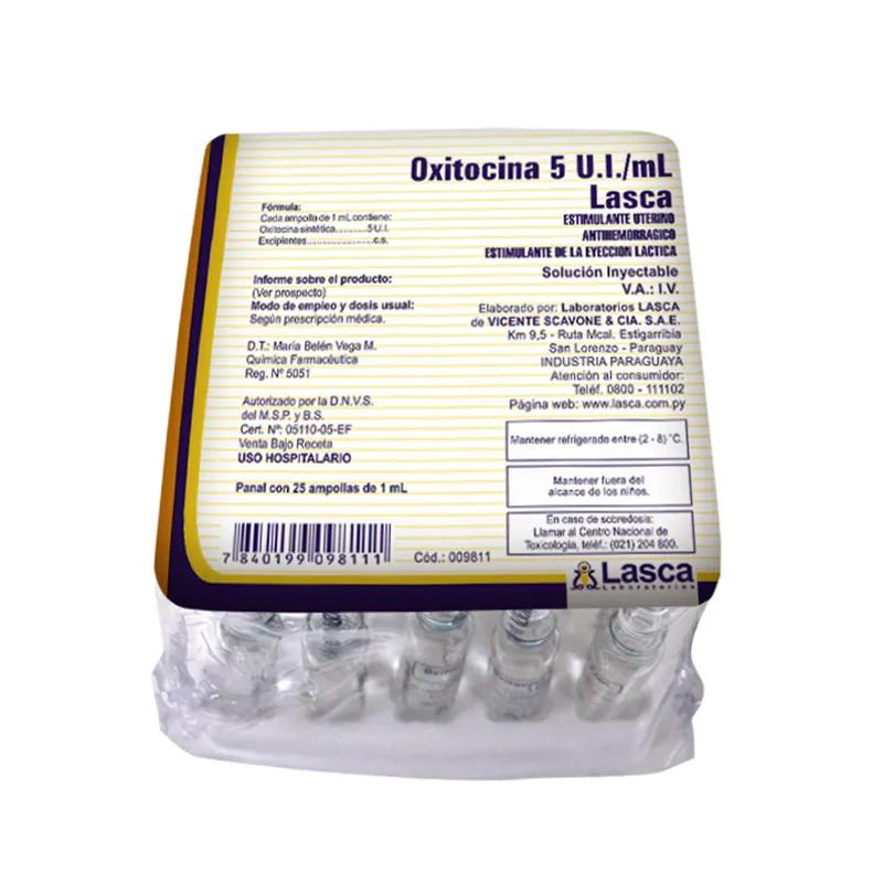 Oxitocina 5 U.I/mL - Cont. 25 ampollas de solución inyectable