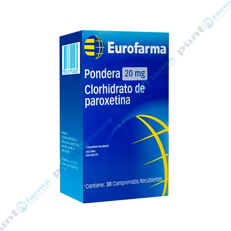 Pondera 20 mg Clorhidrato de Paroxetina - Caja de 30 comprimidos