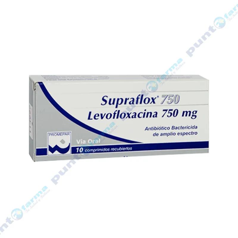 Supraflox Levofloxacina 750mg  - Caja de 10 Comprimidos Recubietos.