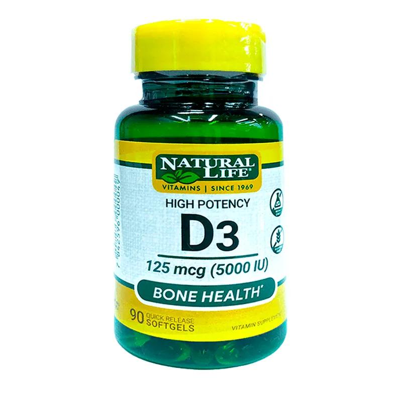 Vitamina D 3 5000 IU Natural Life - Cont  90 cápsulas