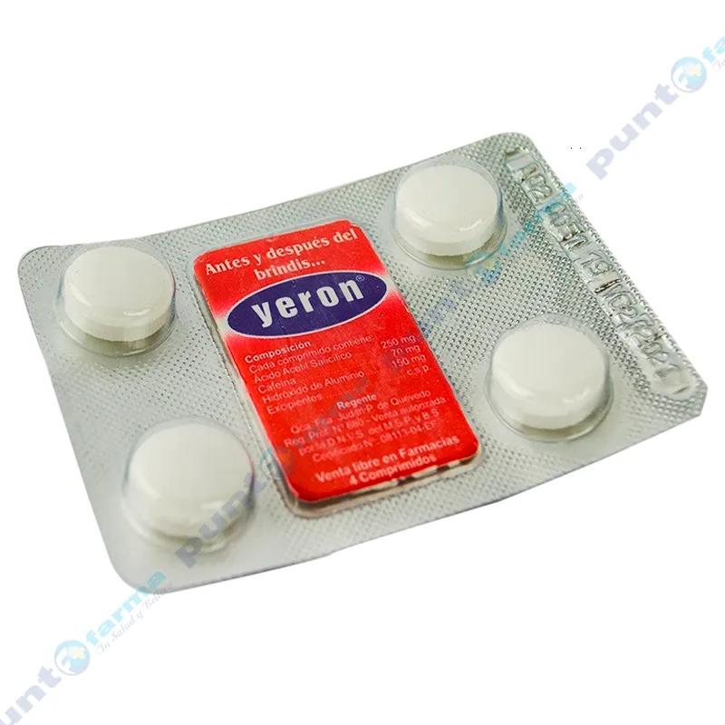 Yeron Acido Acetil Salicilico 250 mg - Tira de 4 Comprimidos