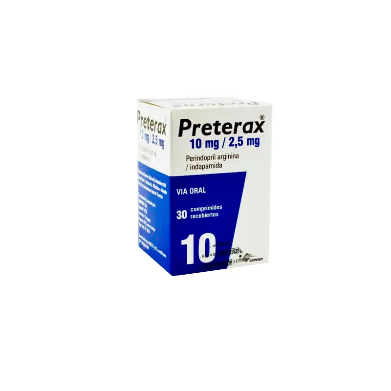 Preterax 10 mg / 2.5 mg - Caja con 30 comprimidos recubiertos.