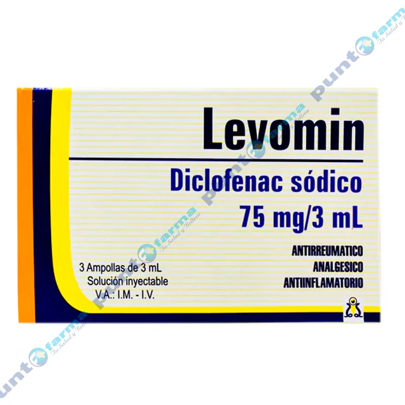 Levomin Diclofenac Sódico 75 mg/3 mL - Caja de 3 ampollas de 3mL