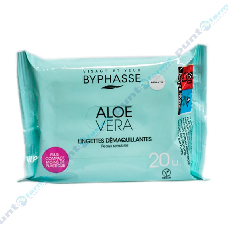 Toallitas Desmaquillantes Pieles Sencibles con Aloe Vera Byphasse - Cont. 20 unidades