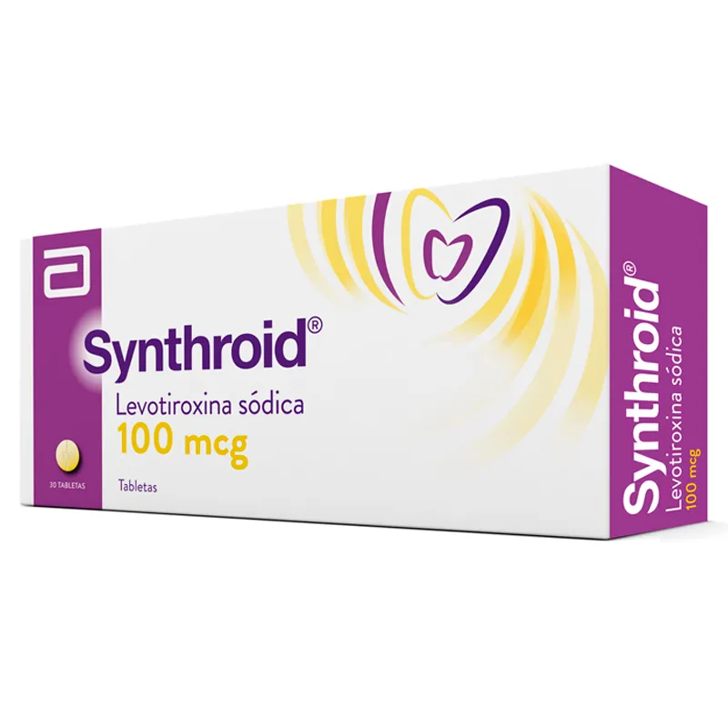 Synthroid 100 mcg Levotiroxina Sodica - Caja de 30 tabletas