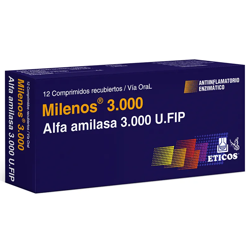 Milenos 3000UI Alfa amilasa - Caja de 12 Comprimidos