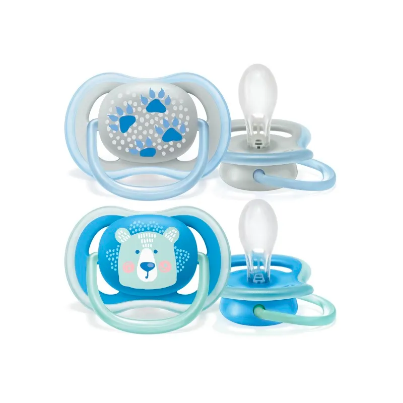 Pack Chupete Anatomico Ultra Air 6-18meses Azul y Gris Avent