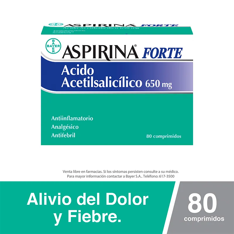 Aspirina Forte Acido Acetilsalicílico 650 mg - Caja en 80 Comprimidos