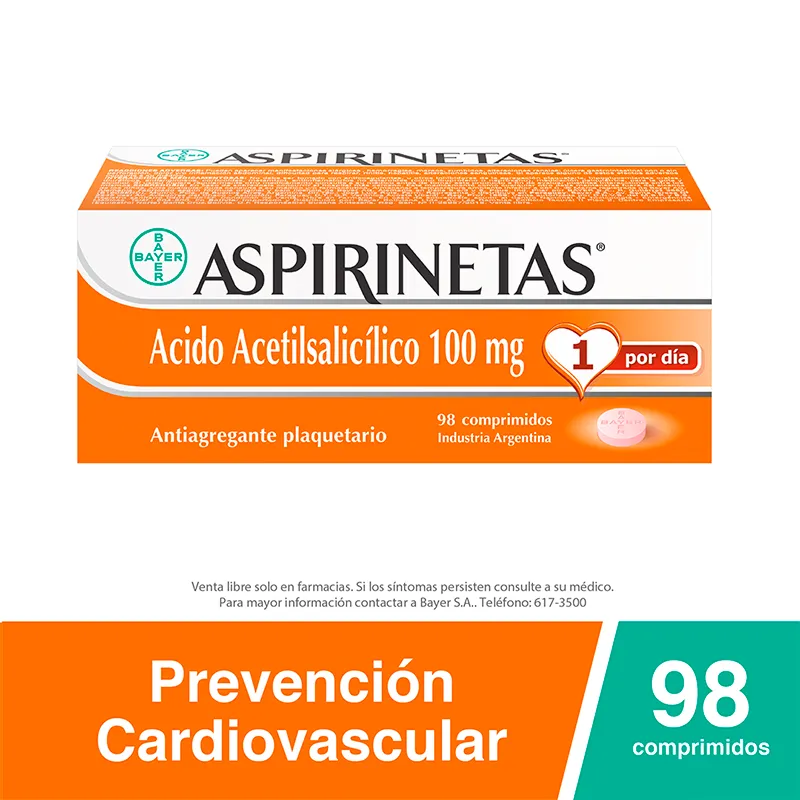 Aspirinetas Acido Acetilsalicílico 100 mg - Caja de 98 Comprimidos