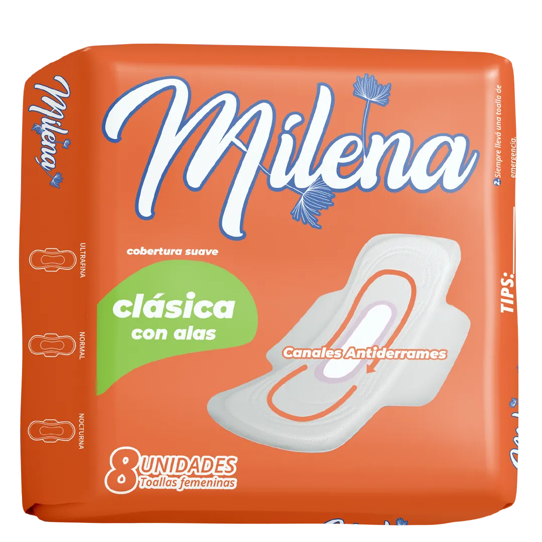 Toalla Higienica Clásica con Alas Milena - Cont. 8 unidades