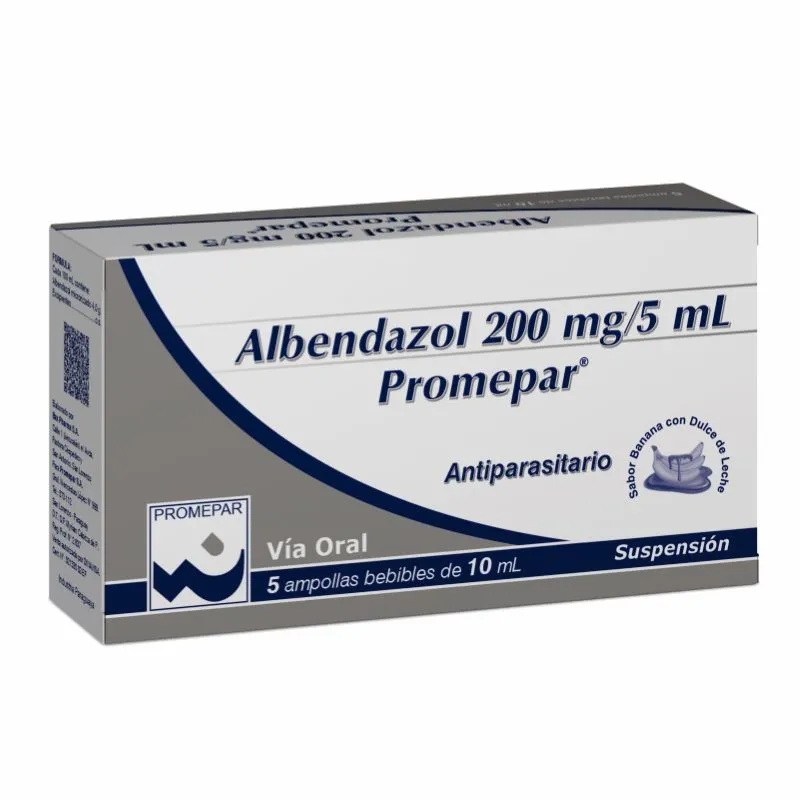 Albendazol Promepar 200 mg/5ml - Cont. 5 Ampollas Bebibles de 10 ml