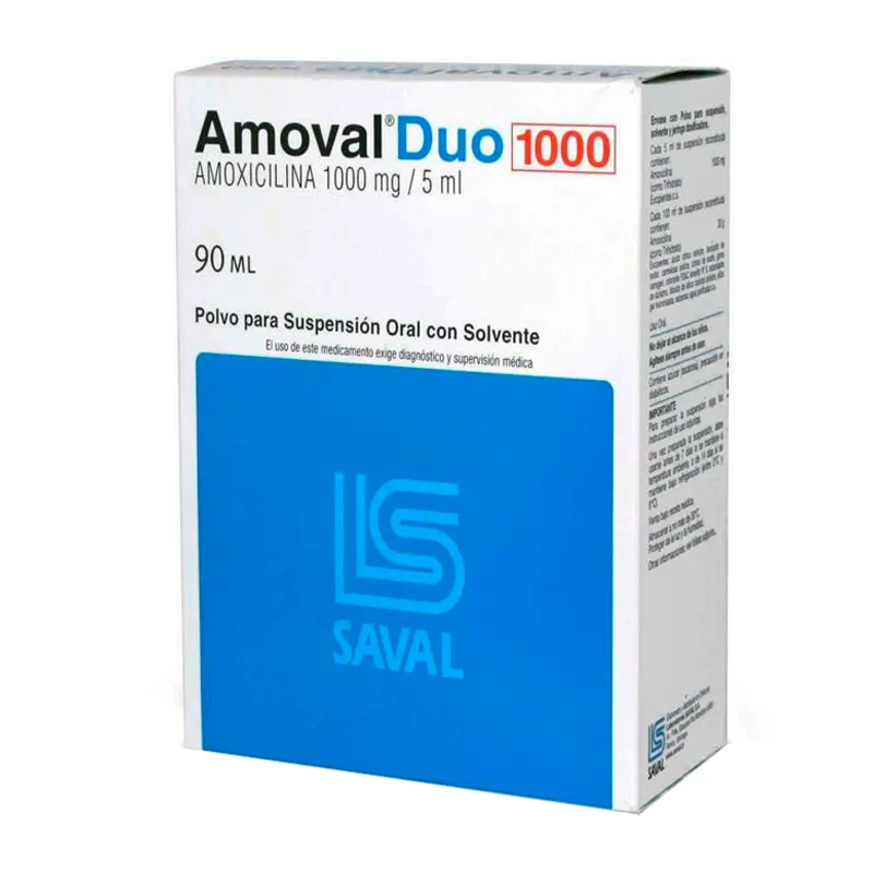 Amoval Duo 1000 Amoxicilina 1000 mg / 5 ml - Polvo para Suspensión Oral Solvente - 90 ml