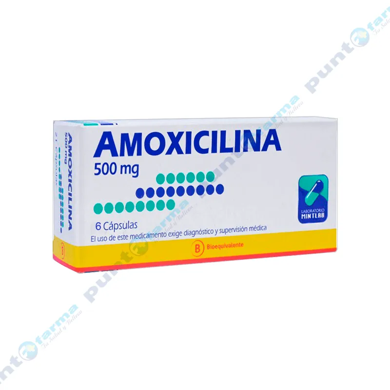 Amoxicilina Mintlab 500 mg - Caja de 6 cápsulas.