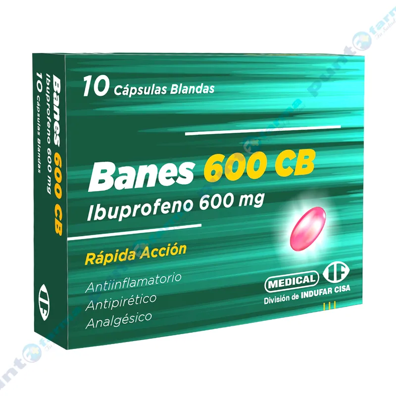 Banes 600 CB  Ibuprofeno 600 mg - Cont. 10 Cápsulas Blandas.