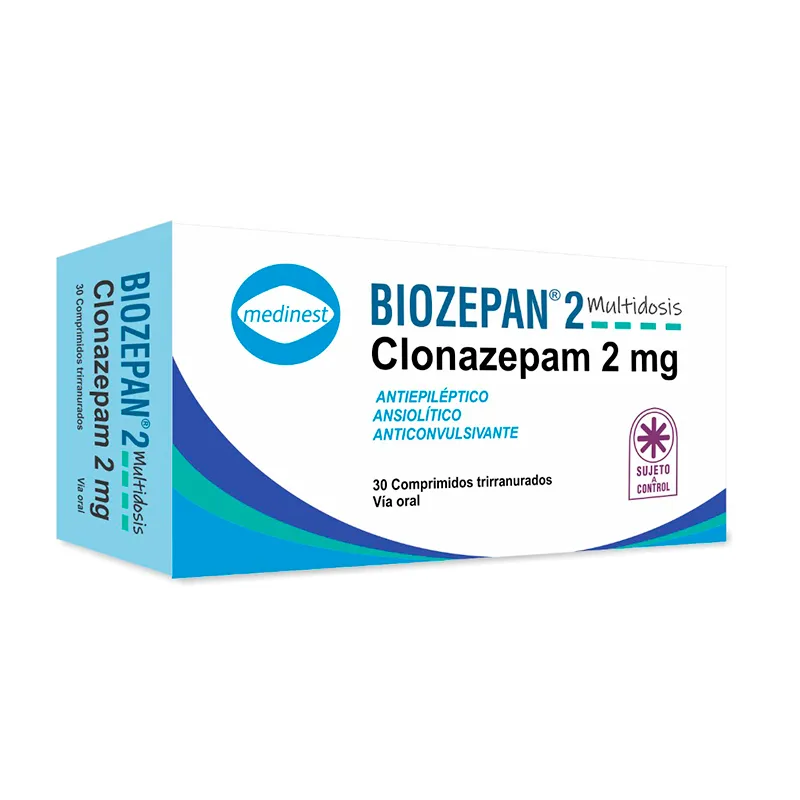 Biozepan Clonazepan 2mg - Caja de 30 comprimidos trirranurados