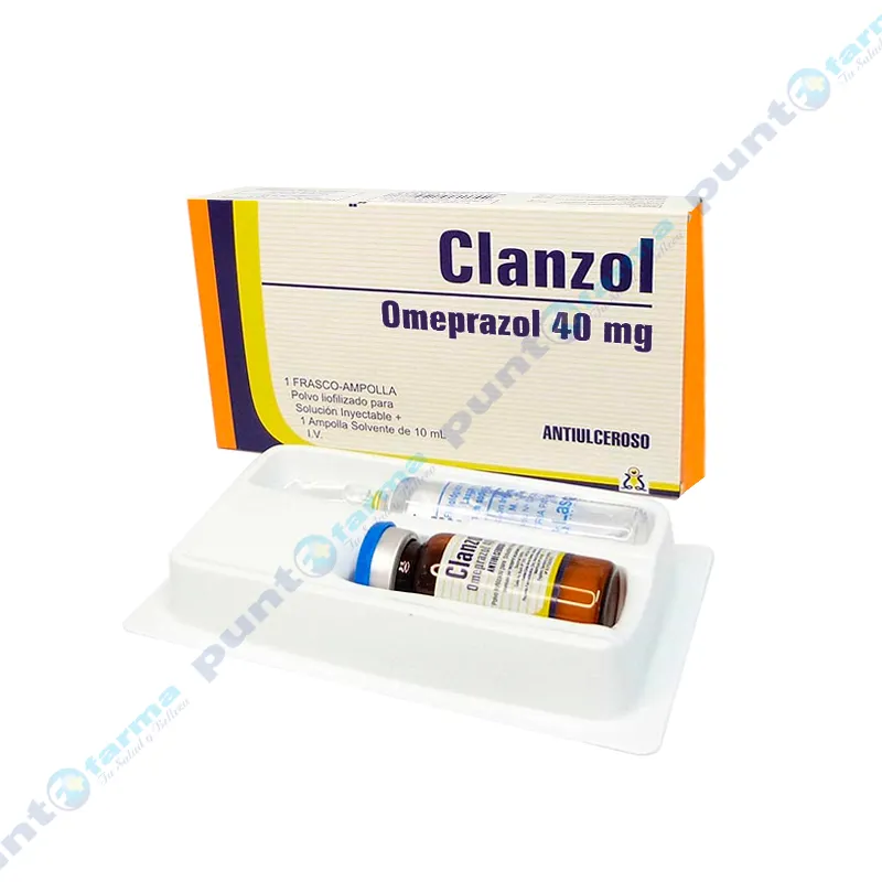 Clanzol Omeprazol 40 mg - 1 frasco ampollapolvo liofilizado + 1 ampolla solvente 10mL