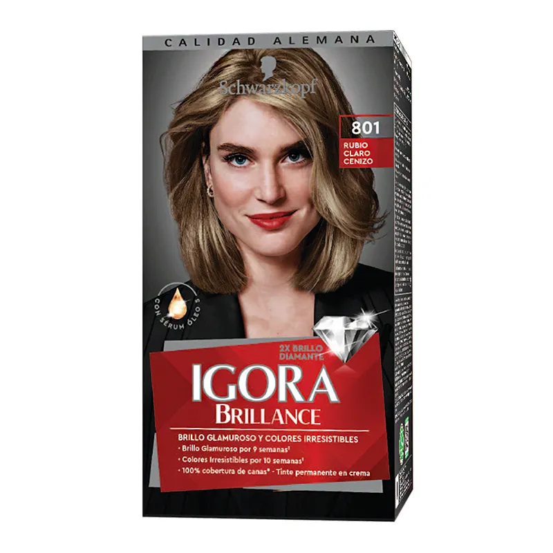 Crema Coloración Igora Brillance 801 Rubio Claro Cenizo