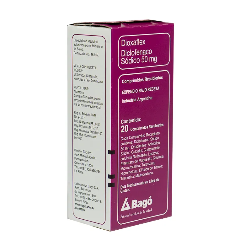 Dioxaflex diclofenaco sódico 50mg - Caja de 20 comprimidos recubiertos