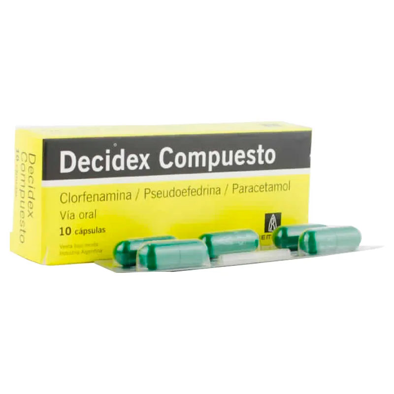 Decidex Compuesto Clorfenamina/ Pseudoefedrina/ Paracetamol - Caja de 10 cápsulas