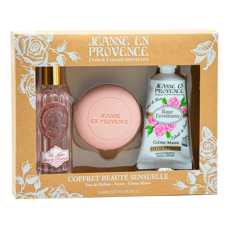 Estuche de Jeanne en Provence - Contiene Eau de Parfum de rosas 60 ml + Cremas para manos + Jabon Solido