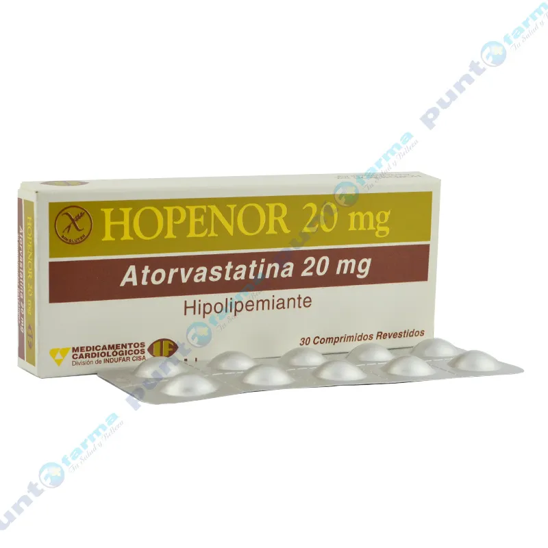 Hopenor 20 mg - Atorvastatina 20 mg  - Caja de 30 comprimidos revestidos