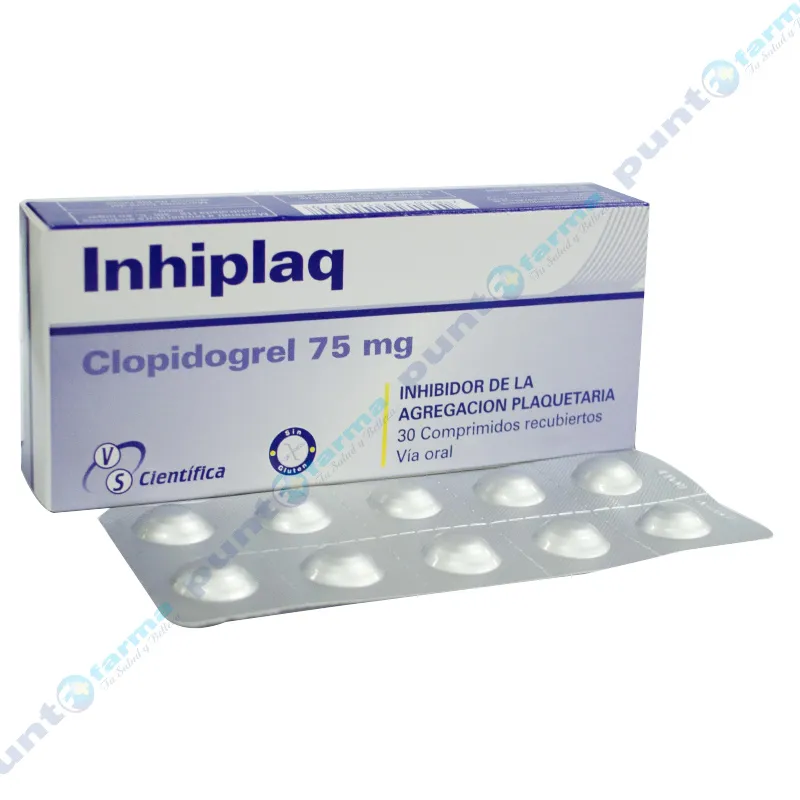 Inhiplaq Clopidogrel 75mg - Caja de 30 comprimidos recubiertos.