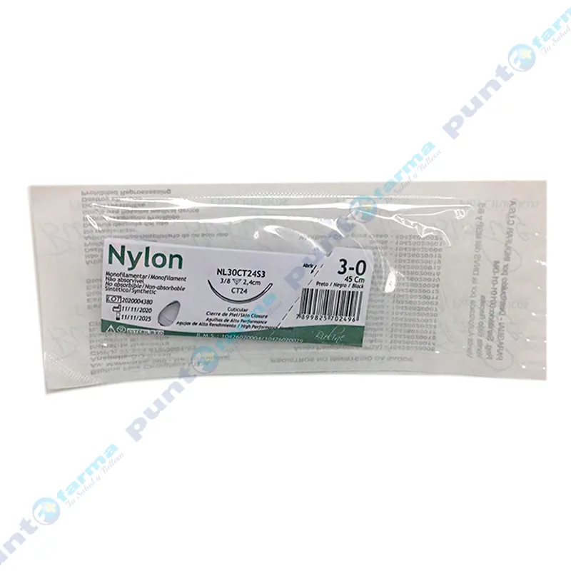 Monofilamento de Nylon 3/8 2,4 cm 3-0 45 cm - Cont 1 unidad