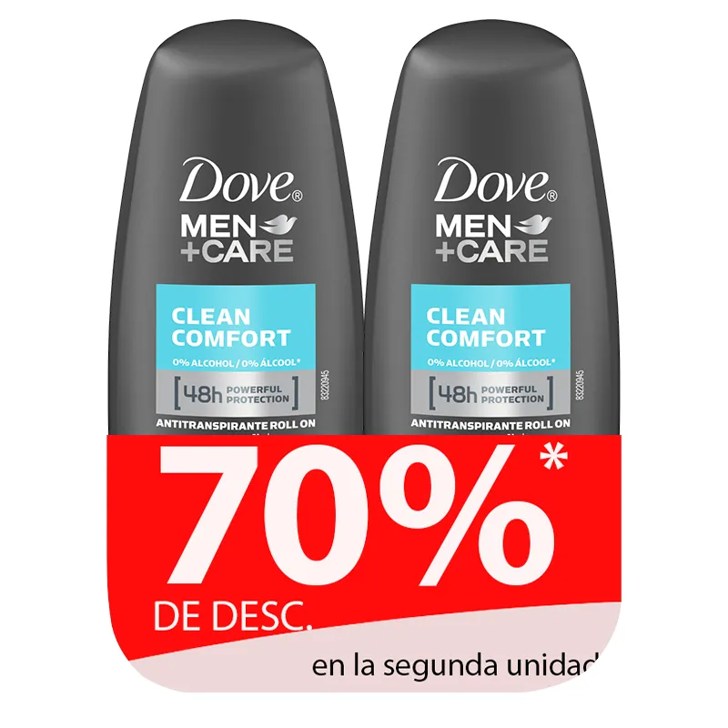 Pack Antitranspirante Roll-on Clean Comfort Dove Men - Cont. 2 unidades de 50 mL