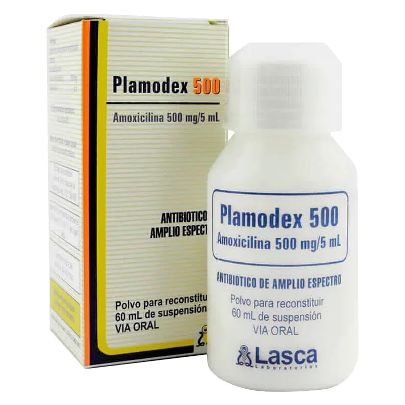 Plamodex 500 Amoxixilina 500 mg/ 5 mL - Contenido  de 60 mL