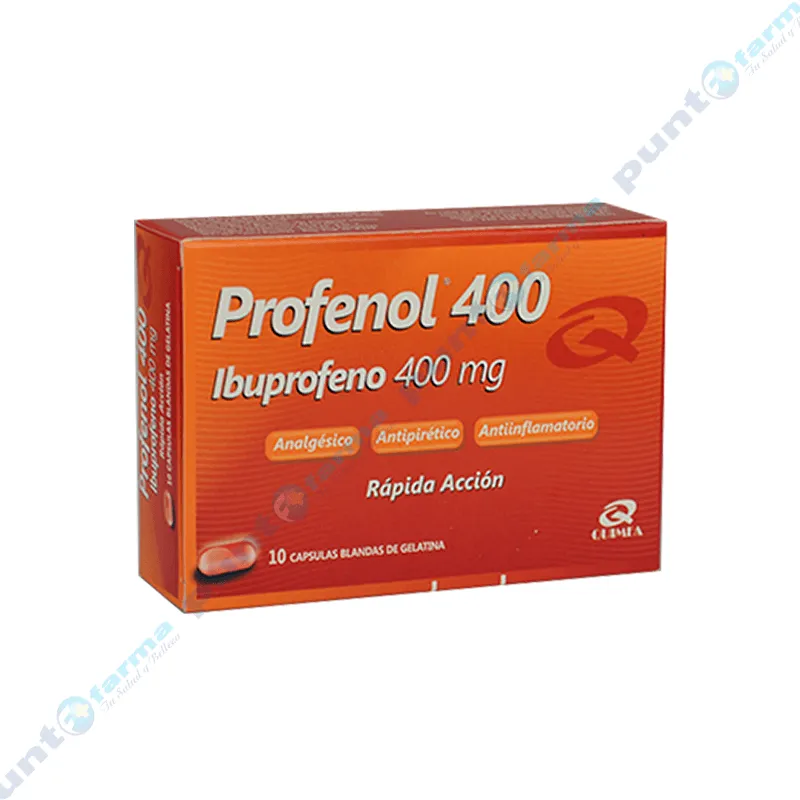 Profenol Ibuprofeno 400 mg - Caja de 10 Cápsulas blandas de gelatina